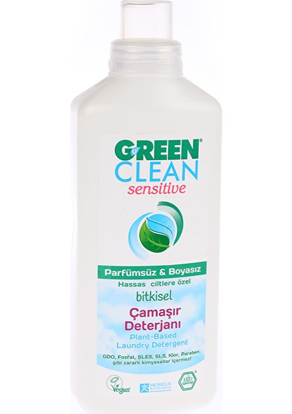 2 Adet Green Clean Bitkisel Sıvı Çamaşır Deterjanı Sensitive Kokusuz 1000 ml