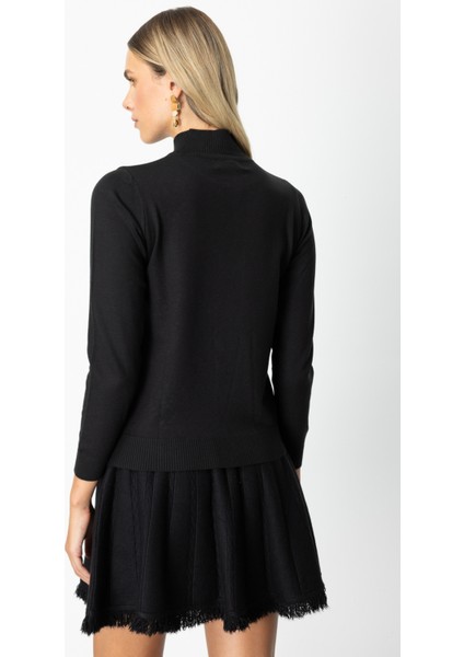 Kadın Püsküllü Kalp Detaylı Dik Yaka Kazak 65325 Siyah fırsatları