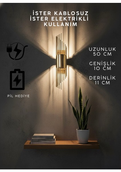 Gold Pilli Elektrikli Modern Lüks Duvar Aplik Sarkıt