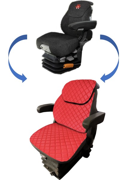 Yeni Tip - John Deere Kabinli Traktör Koltuk Kılıfı-3 Parça- Yeşil Deri- BK3-109-YENI