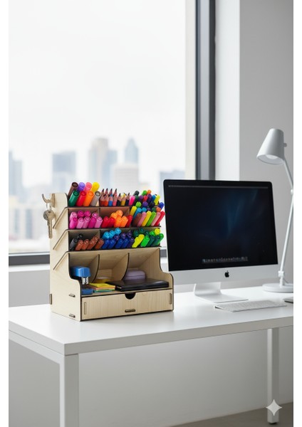 Gird 9 Gözlü Çekmeceli Masaüstü Ahşap Organizer Kalemlik- Takı Makyaj Çok Amaçlı Organizer fiyatları