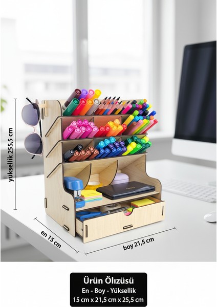 Gird 9 Gözlü Çekmeceli Masaüstü Ahşap Organizer Kalemlik- Takı Makyaj Çok Amaçlı Organizer modelleri