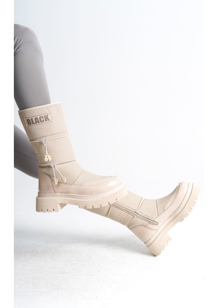 Lucy Lastikli Fermuarlı Paraşüt Kumaş Rugan Kadın Bot Ckt - Krem modelleri