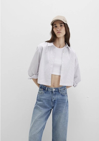Çizgili Beyaz Crop Gömlek 1211297-88614 fiyatları