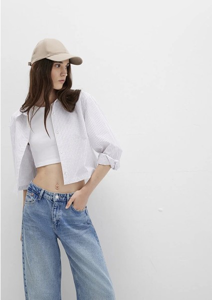 Çizgili Beyaz Crop Gömlek 1211297-88614 modelleri