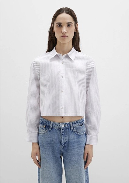 Çizgili Beyaz Crop Gömlek 1211297-88614 fırsatları