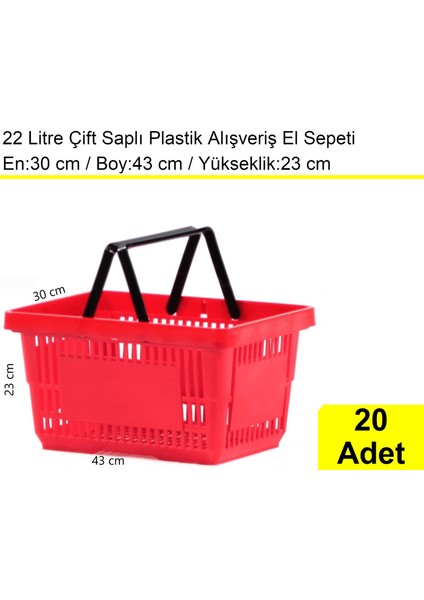 Plastik Market Alışveriş El Sepeti 22 Litre Kırmızı 20 Adet