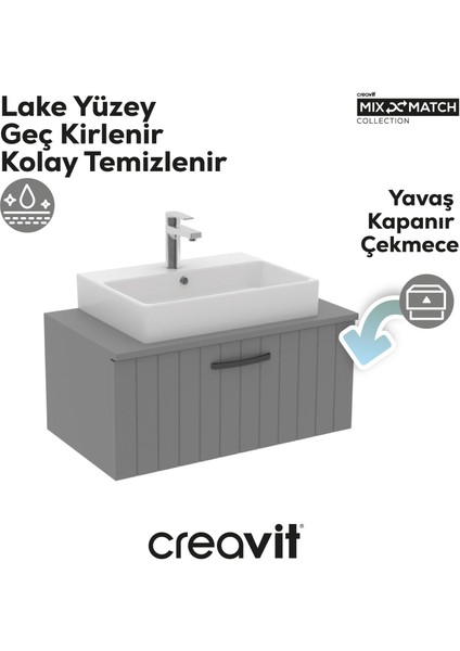 D10 Next Lavabo Dolabı Çekmeceli 80 cm Gri Lake fiyatları