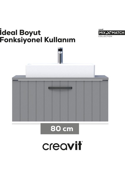 D10 Next Lavabo Dolabı Çekmeceli 80 cm Gri Lake modelleri