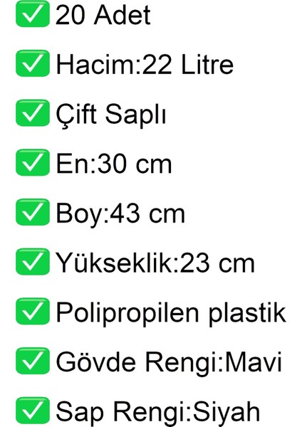 Plastik Market Alışveriş El Sepeti 22 Litre Mavi 20 Adet fiyatları