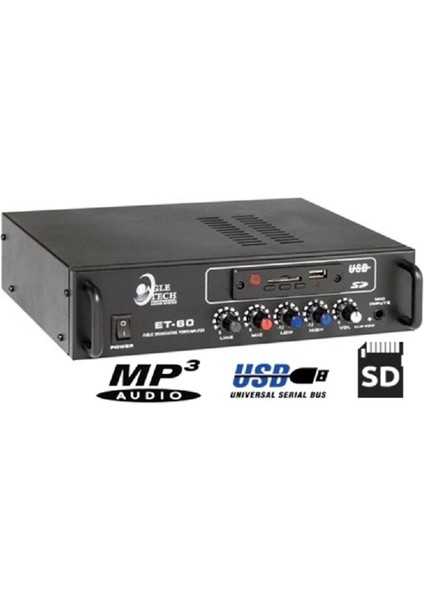 Et-60 2X30 Watt Stereo Amfi Mixer | Ev, Ofis ve Mağaza Için Kompakt Amplifikatör