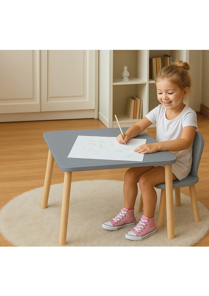 2 Adet Bee Smart Naturel Gri 1 Sandalyeli Masa Set