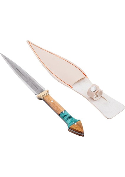 Çift Ağızlı Çerkez Bıçağı - Deri Kılıflı - Epoksi Sap - Büyük - Mavi fırsatları