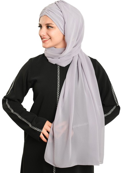 Gri Pratik Hazır Geçmeli Bone Şal Şifon Drapeli 2507_15 fiyatları