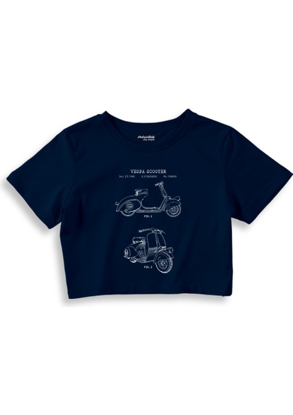 Vespa Crop Tişört - Lacivert