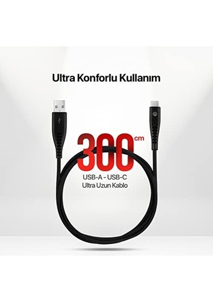 By Usb-A - Usb-C 2A Şarj Kablosu 300CM-SIYAH modelleri