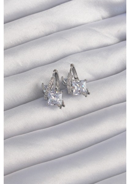 Hediye Takı için Kadın Küpe Pirinç İri Zirkon Kıvrım Mini Kelebek Halkalı