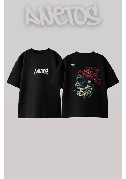 Sigara Icen Adam Tasarım Sırt Baskılı Pamuk Siyah Oversize T-Shirt