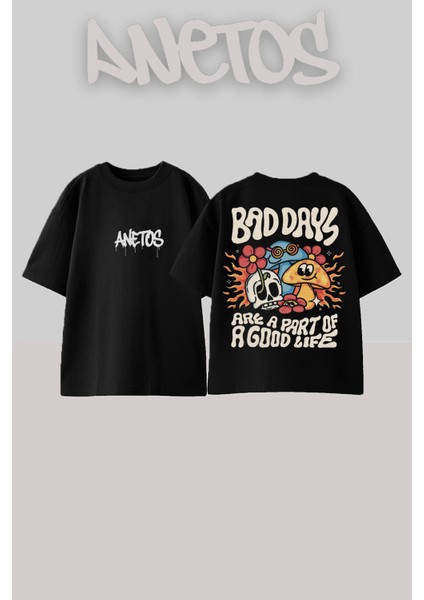 Bad Days Tasarım Sırt Baskılı Pamuk Siyah Oversize T-Shirt