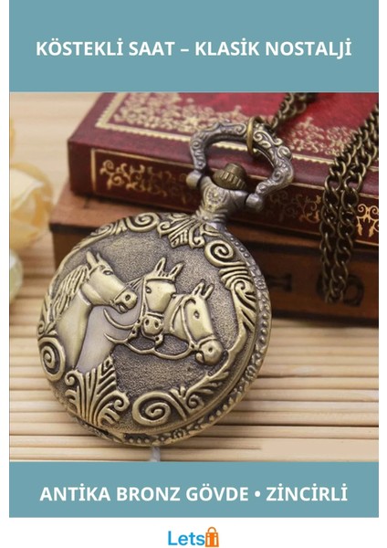 Antika Bronz At Figürlü Vintage Köstekli Saat