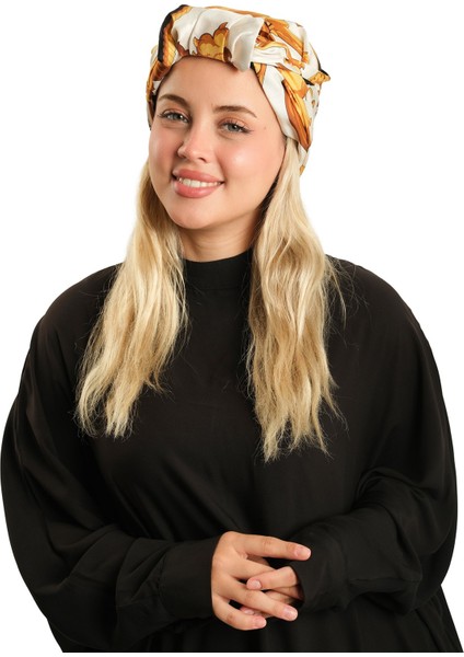 Siyah Pratik Hazır Geçmeli Tesettür Bone Ipek Desenli 2410_01