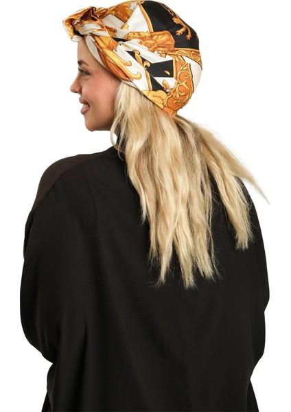 Siyah Pratik Hazır Geçmeli Tesettür Bone Ipek Desenli 2410_01 modelleri