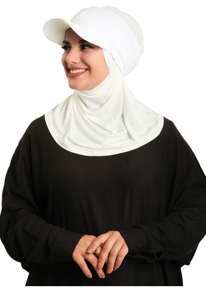 Krem Pratik Hazır Geçmeli Şapkalı Tesettür Eşarp Viskon Düz 2513_40 fiyatları