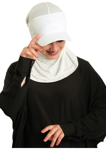 Krem Pratik Hazır Geçmeli Şapkalı Tesettür Eşarp Viskon Düz 2513_40 modelleri