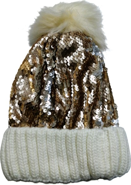 Kadın Pullu Işıltılı Ponponlu Triko Örgü Bere Standart modelleri