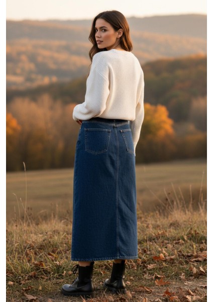 Kadın Koyu Mavi Pamuklu Denim Etek indirimleri