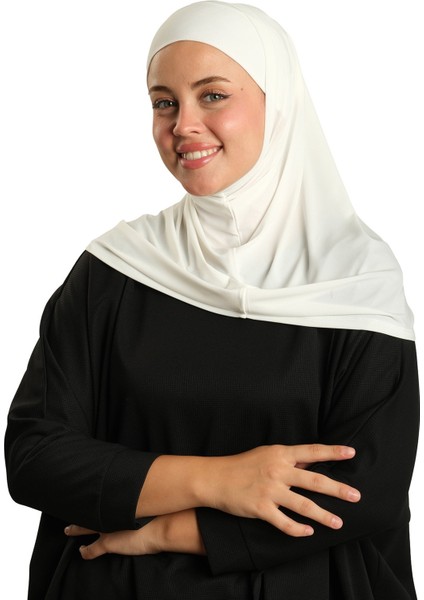 Krem Pratik Hazır Geçmeli Boru Boneli Ikili Tesettür Eşarp Sandy Düz 2501_40