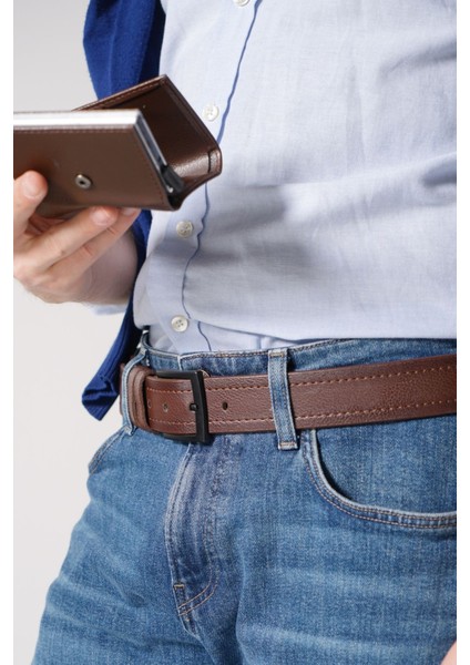 Erkek 4.5 cm Spor Kahverengi Kemer