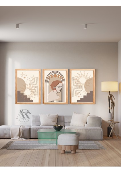 Gün Doğumu Figürleri Çerçeve Görünümlü 3lü Set Dekoratif Mdf Poster