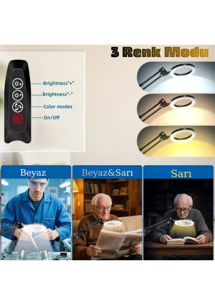 10X Büyüteçli LED Masa Lambası 3 Işık Modlu Masa Üstü Katlanabilir Kollu Bakım Onarım Güzellik Okuma fiyatları