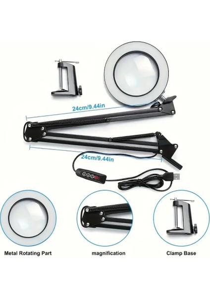 10X Büyüteçli LED Masa Lambası 3 Işık Modlu Masa Üstü Katlanabilir Kollu Bakım Onarım Güzellik Okuma indirimleri