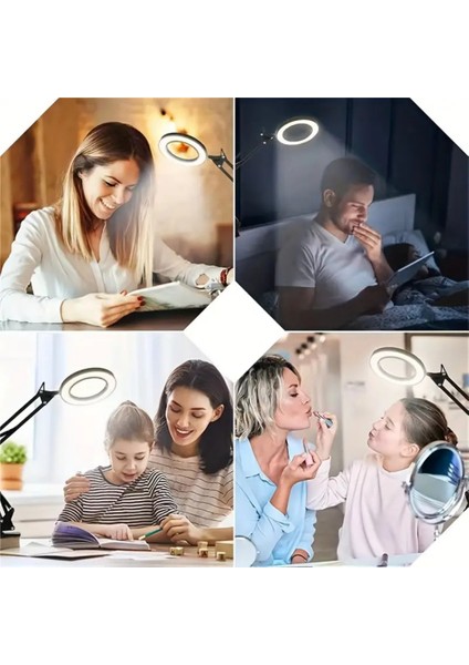 10X Büyüteçli LED Masa Lambası 3 Işık Modlu Masa Üstü Katlanabilir Kollu Bakım Onarım Güzellik Okuma
