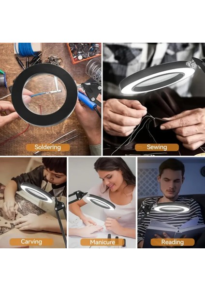 10X Büyüteçli LED Masa Lambası 3 Işık Modlu Masa Üstü Katlanabilir Kollu Bakım Onarım Güzellik Okuma