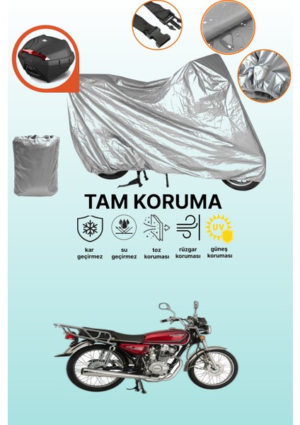 Gri Arka Çanta Uyumlu Mondial 150 Masti Uyumlu Motor Brandası, Koruyucu Örtü