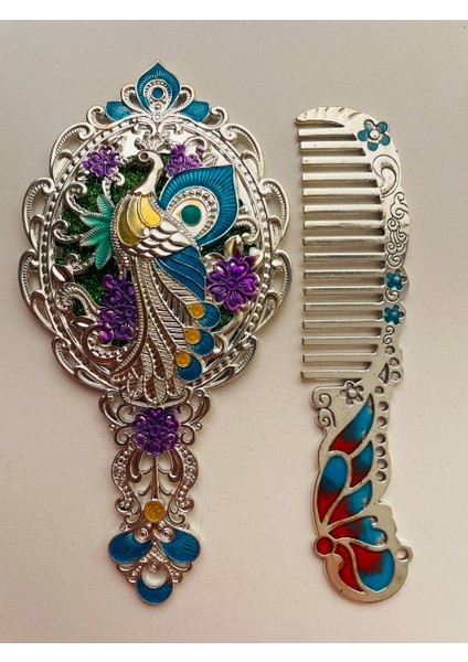 Ayna Tarak Seti, Kutulu-Metal-Hediyelik Takım, 13CM Aynalı Saç Fırçası, Tavuskuşu Figürlü indirimleri