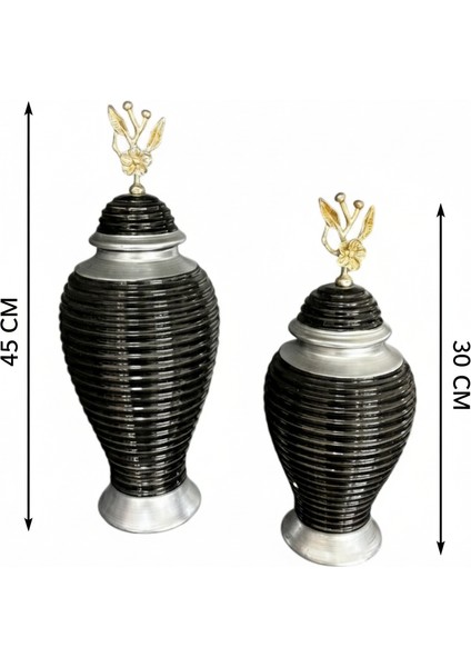 Siyah Gümüş Renk 2'li Lüks Dekoratif Küp Seti | 45-30 cm Seramik Ev Aksesuarı fiyatları