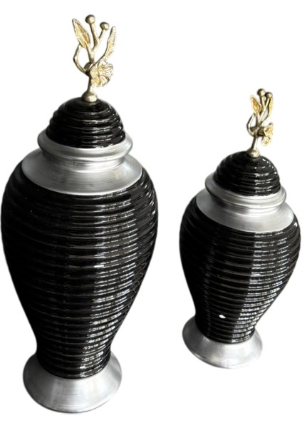 Siyah Gümüş Renk 2'li Lüks Dekoratif Küp Seti | 45-30 cm Seramik Ev Aksesuarı fırsatları