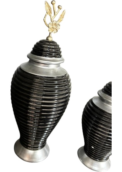 Siyah Gümüş Renk 2'li Lüks Dekoratif Küp Seti | 45-30 cm Seramik Ev Aksesuarı