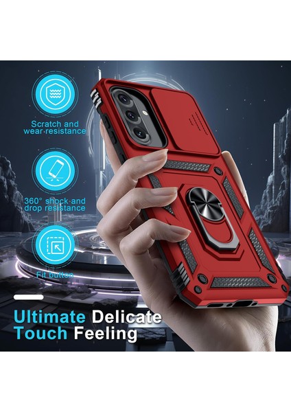 Samsung Galaxy A26 Uyumlu Ekran Koruyucu Kılıf Sürgülü Yüzüklü Standlı Darbe Emici Tank Kapak