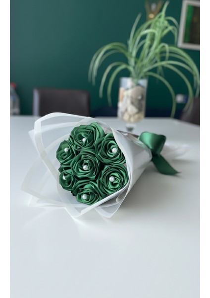 7'li Yeşil Incili Solmayan Gül Buketi, Saten Çiçek, Arkadaşa Hediye fiyatları