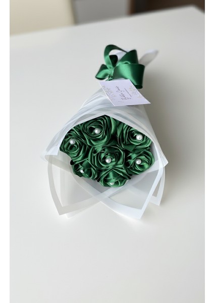 7'li Yeşil Incili Solmayan Gül Buketi, Saten Çiçek, Arkadaşa Hediye modelleri