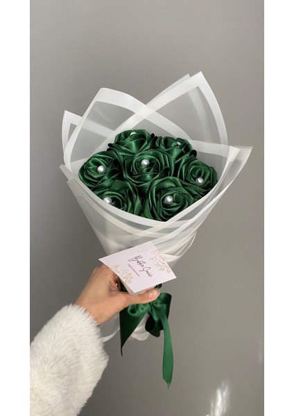 7'li Yeşil Incili Solmayan Gül Buketi, Saten Çiçek, Arkadaşa Hediye fırsatları