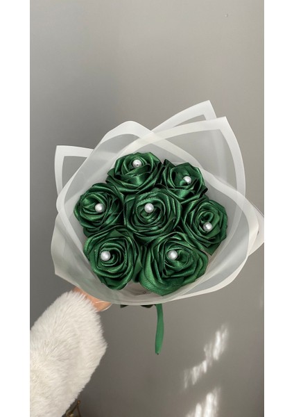 7'li Yeşil Incili Solmayan Gül Buketi, Saten Çiçek, Arkadaşa Hediye indirimleri