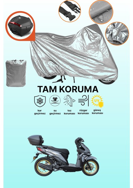 Gri Arka Çanta Uyumlu Yuki Route 110 Uyumlu Motor Brandası, Koruyucu Örtü