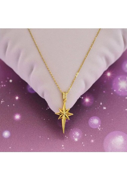 Unisex Zirkon Taşlı Kutup Yıldızı Çelik Kolye