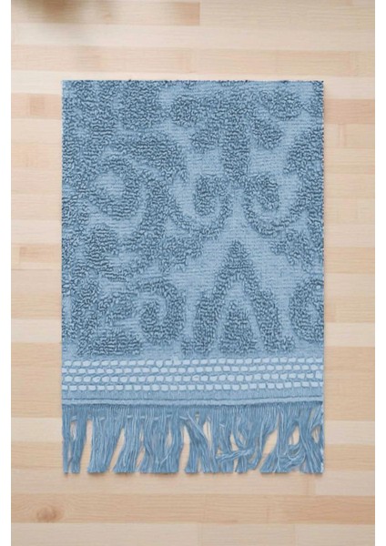 2 Parça Jakarlı Banyo Havlu Takımı &AMP;#37;100 Pamuklu 90X150 cm Arden Mavi modelleri